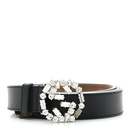 Gucci Calfskin Crystal Interlocking G Belt 105 42 Black 1 of 6