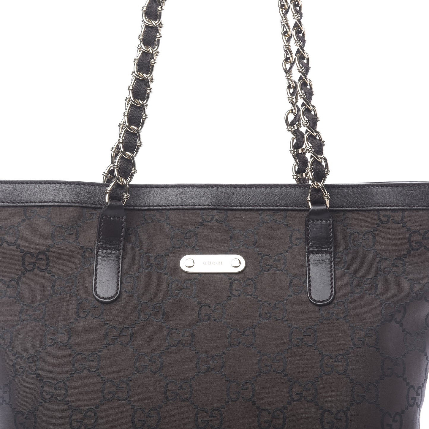 Nylon Monogram Chain Bucket Tote Brown
