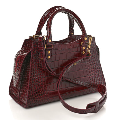 Balenciaga Shiny Supple Calfskin Crocodile Embossed Classic Gold Hardware S City Dark Red 2 of 8