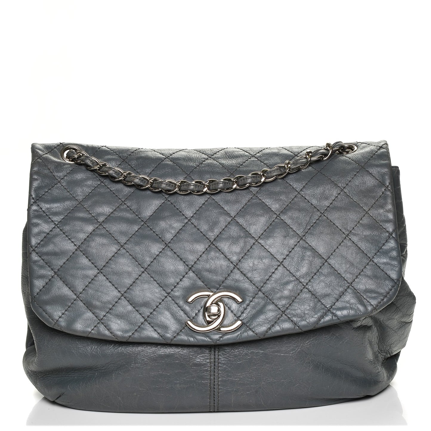 Shiny Lambskin Quilted Large Trianon Messenger Flap Grey