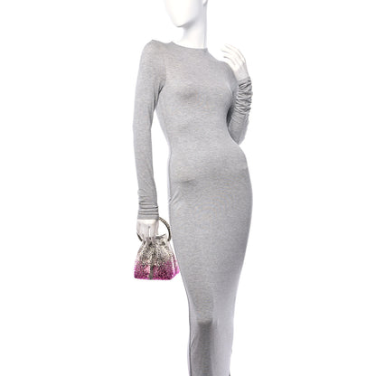 Jimmy Choo Satin Hotfix Crystal Embellished Bon Bon Bucket Bag Candy Pink Silver 2 of 11