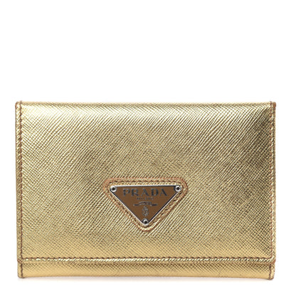 Prada Metallic Saffiano Card Holder Platino 1 of 9
