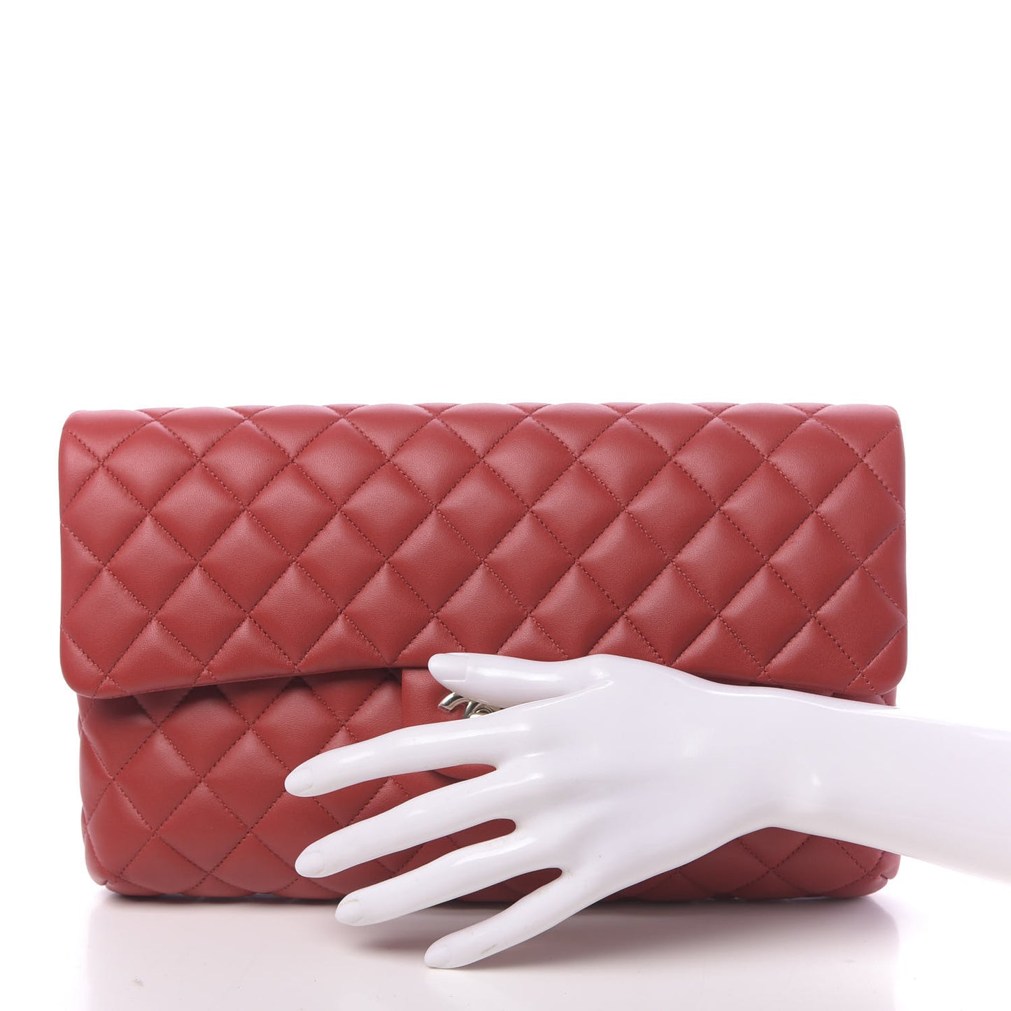 Lambskin Quilted Flap Clutch Red
