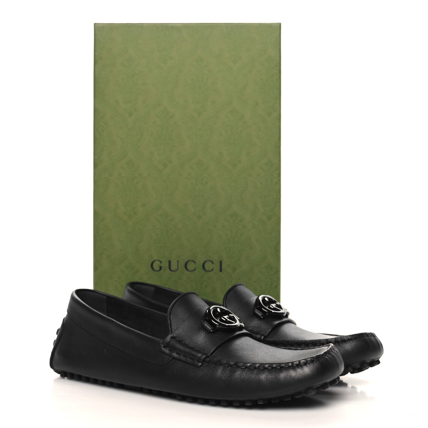 Gucci Soft Clove Calfskin Monochrome Mens Interlocking G Driver Loafers 9 Black 10 of 10