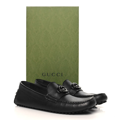 Gucci Soft Clove Calfskin Monochrome Mens Interlocking G Driver Loafers 9 Black 10 of 10