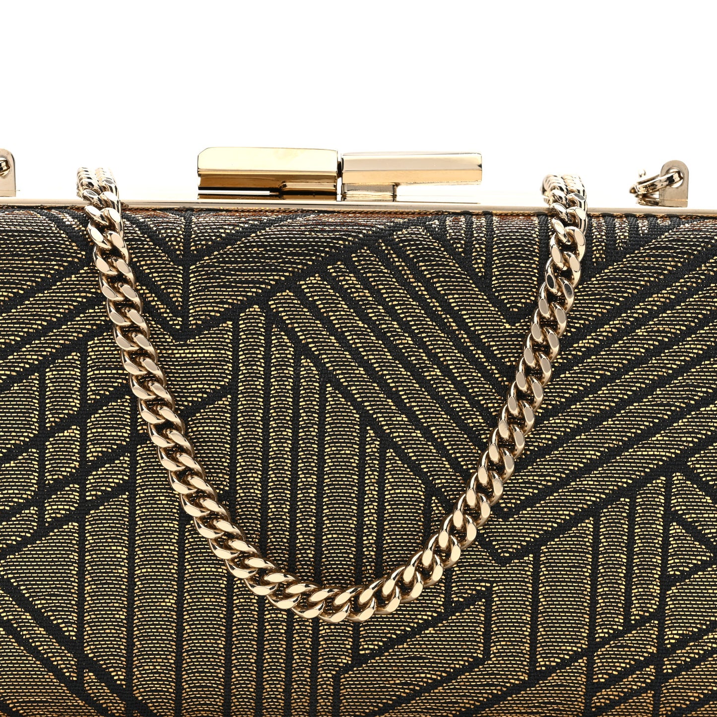 Canvas Geometric Metal Box Clutch Black