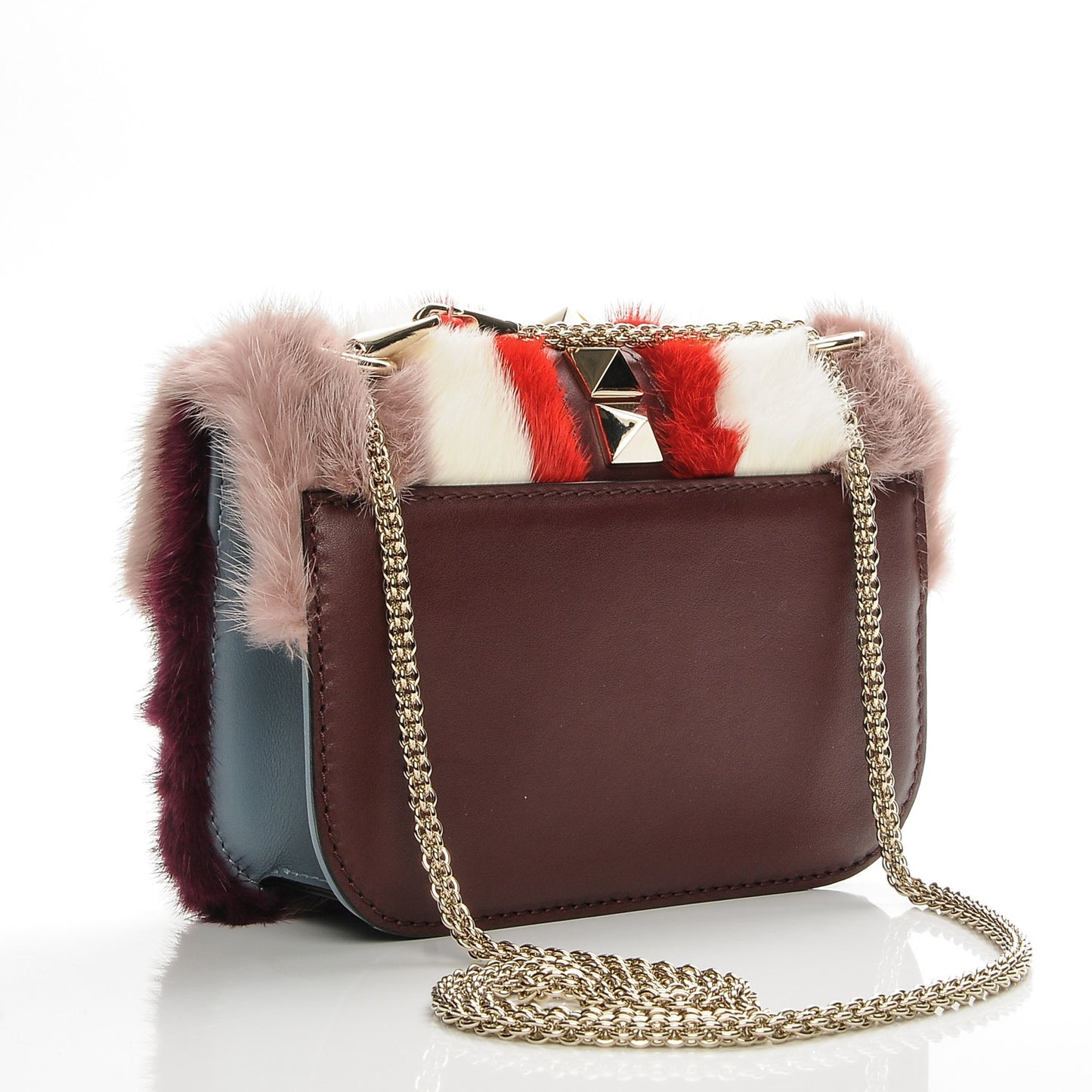 Mink Fur Colorblock Small Glam Lock Rockstud Flap Multicolor