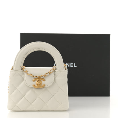 Chanel Shiny Aged Calfskin Quilted Mini Nano Kelly Shopper White 11 of 11