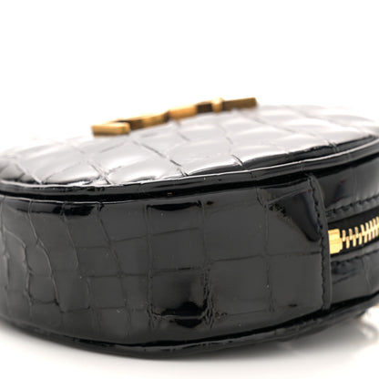 Saint Laurent Patent Crocodile Embossed Round Belt Bag Black 10 of 10