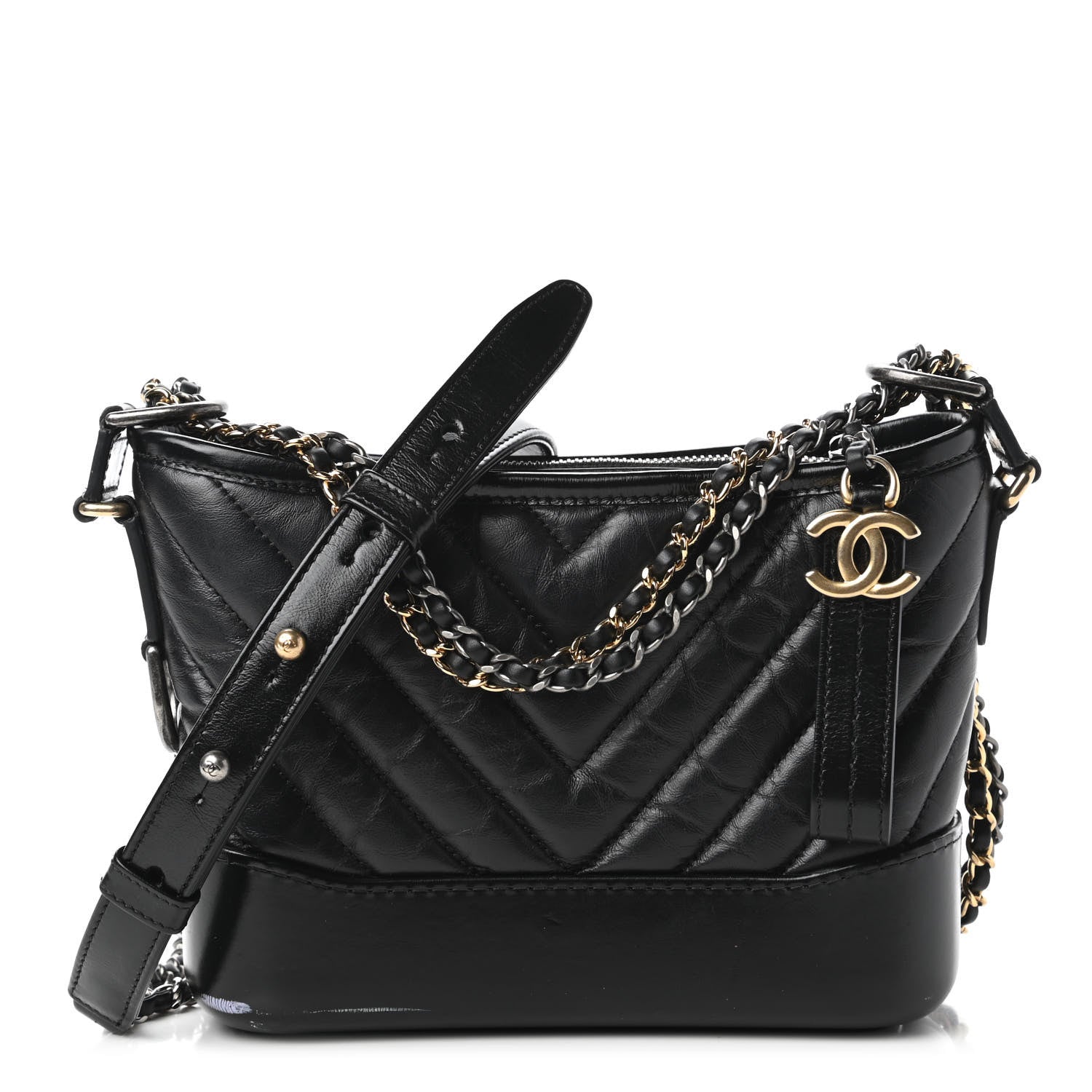 Chanel Aged Calfskin Chevron Quilted Small Gabrielle Hobo Black 1 of 12