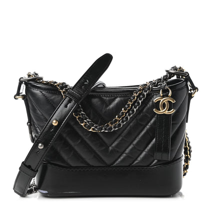 Chanel Aged Calfskin Chevron Quilted Small Gabrielle Hobo Black 1 of 12
