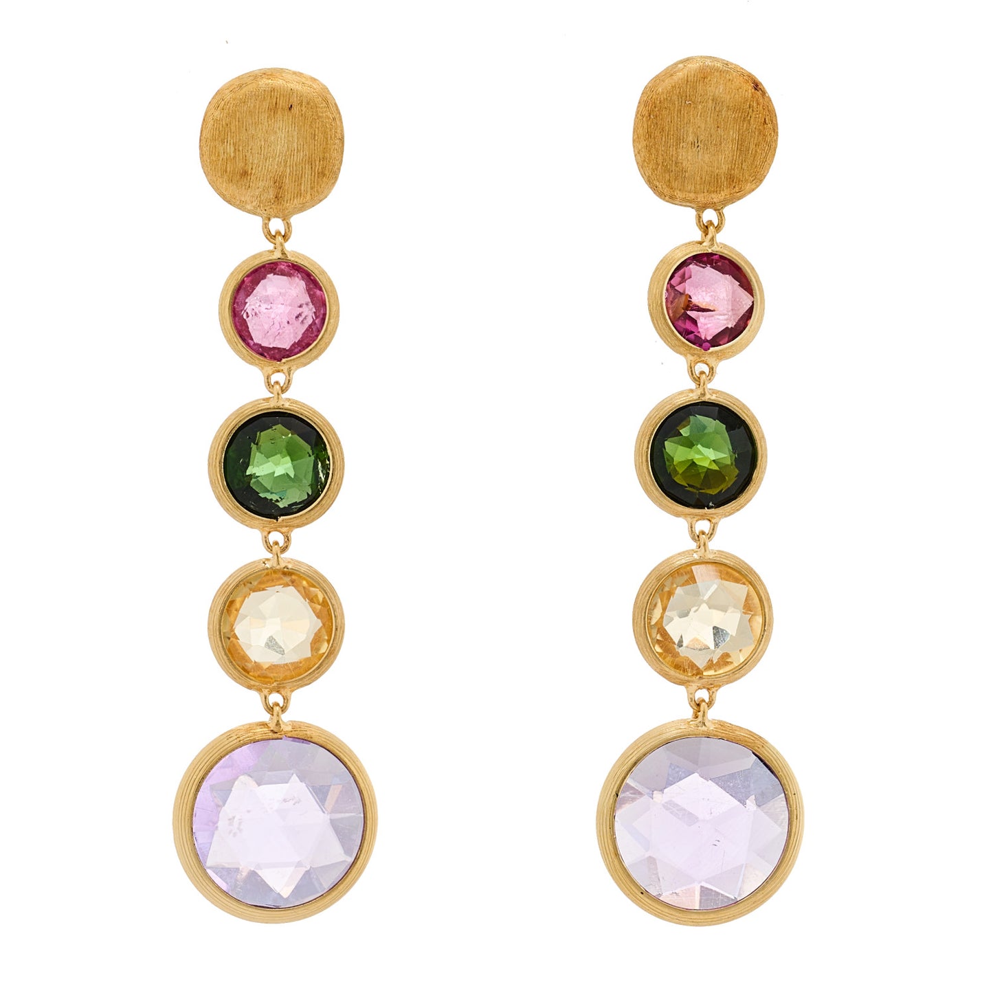 18K Yellow Gold Multi Gemstone Jaipur Color Drop Earrings