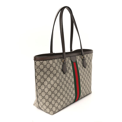 Gucci GG Supreme Monogram Textured Calfskin Web Medium Ophidia Shopping Tote Beige Ebony New Acero 3 of 10