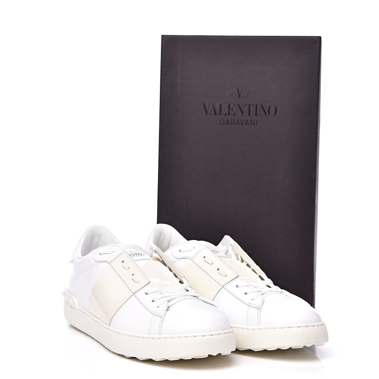 Calfskin Patent Mens Rockstud Open Sneakers 45 Bianco