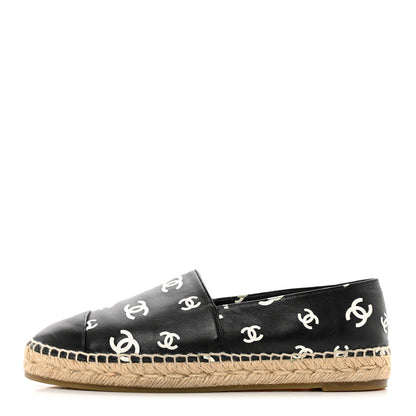 Chanel Lambskin Printed CC Espadrilles 41 Black White 1 of 9