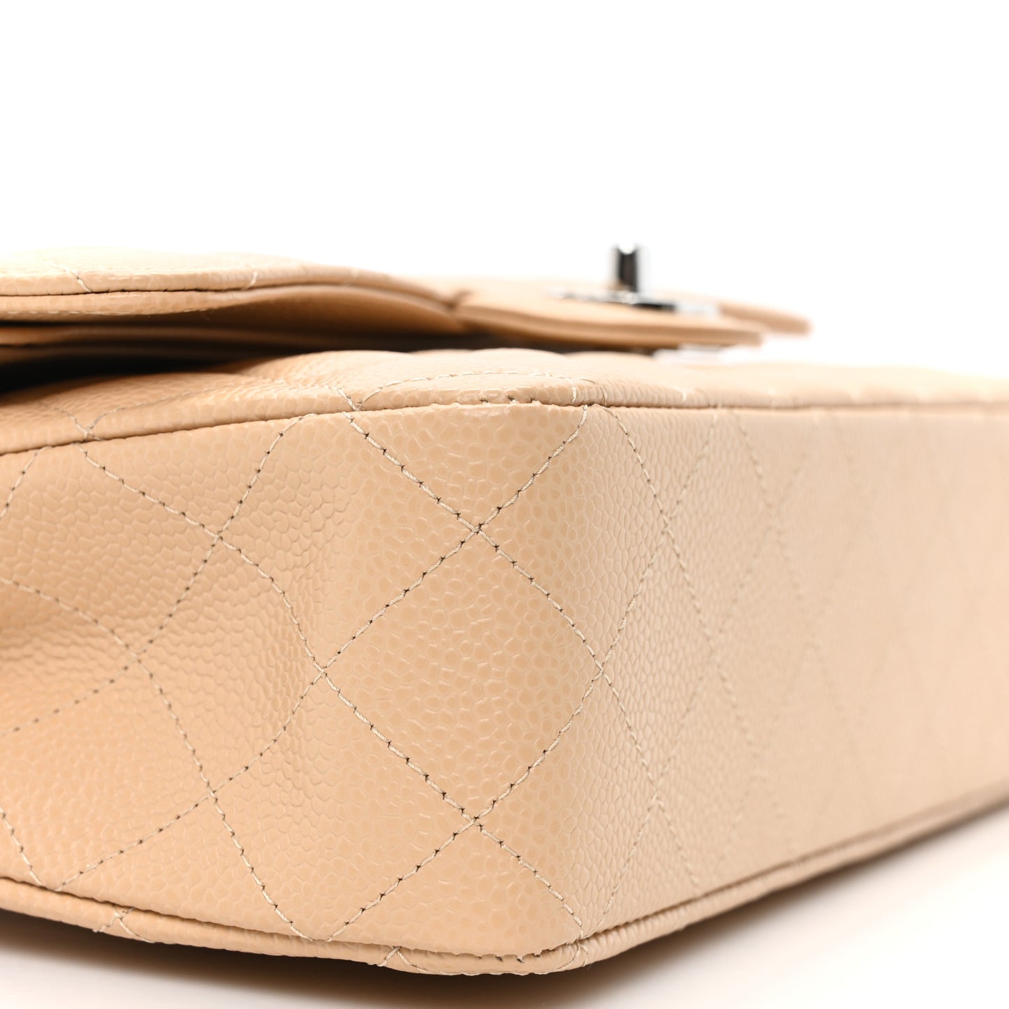 Caviar Quilted Medium Double Flap Beige