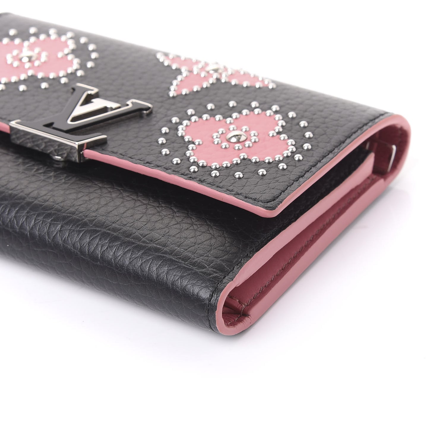 Taurillon Capucines Compact Flower Wallet Black