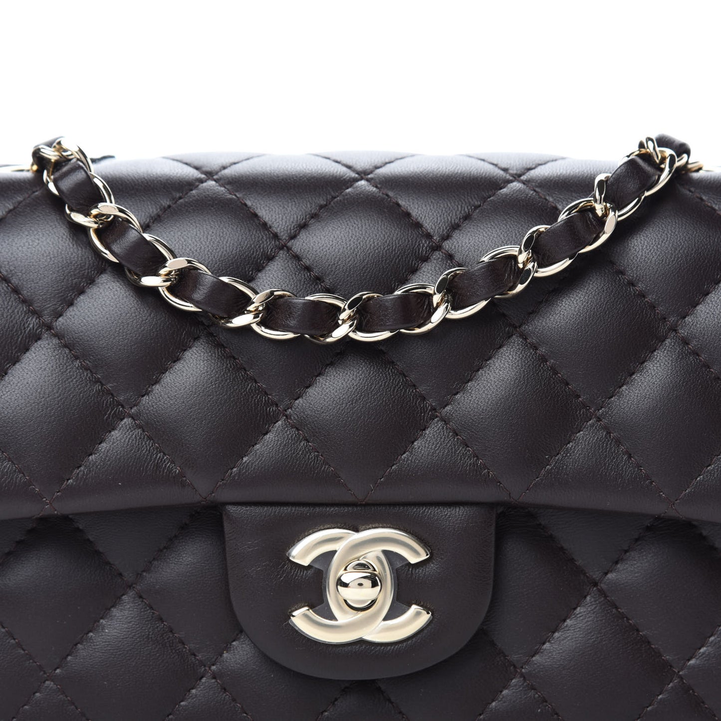 Lambskin Quilted Mini Rectangular Flap Dark Brown