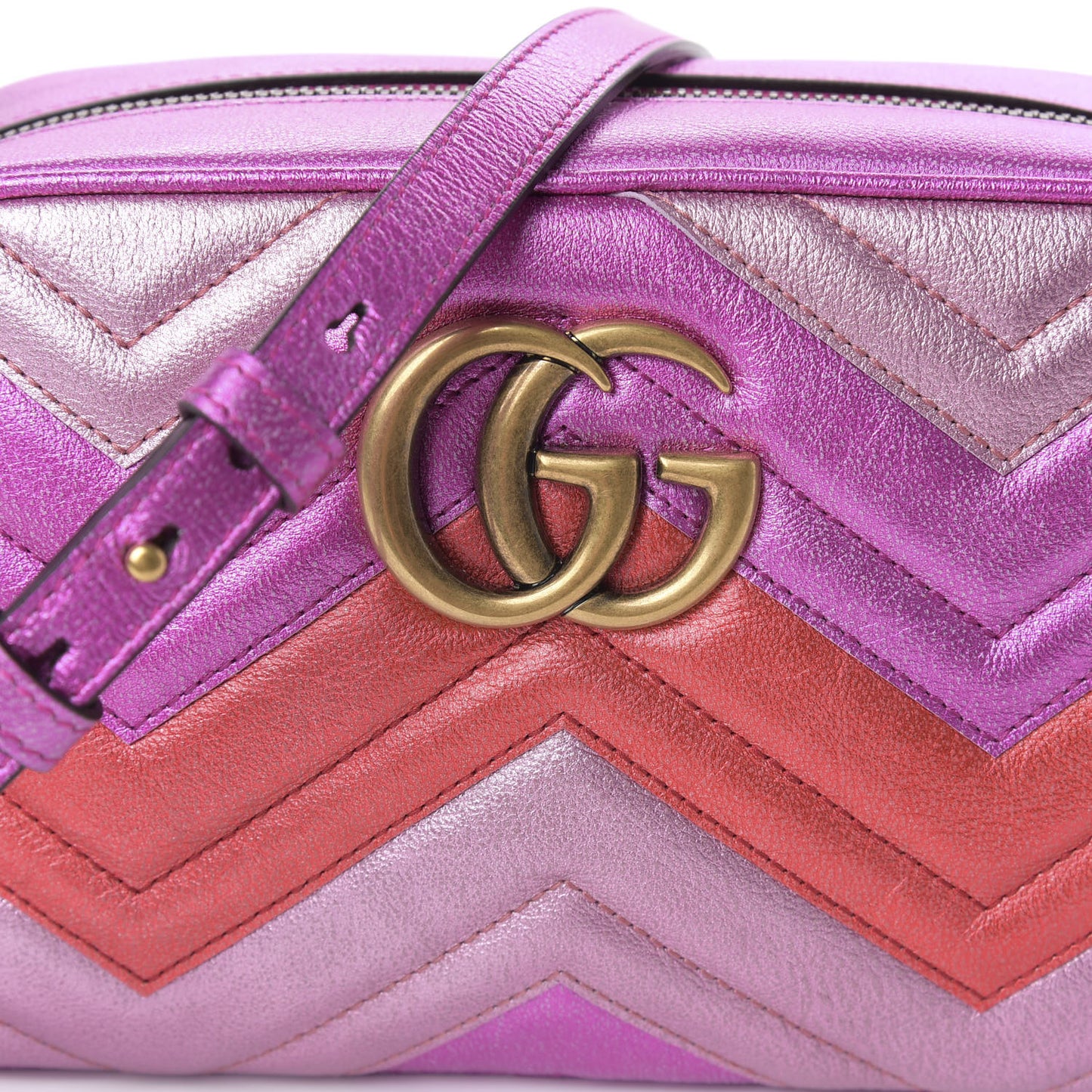 Laminated Nappa Matelasse Small GG Marmont Chain Shoulder Bag Fuxia Rosso Rosa