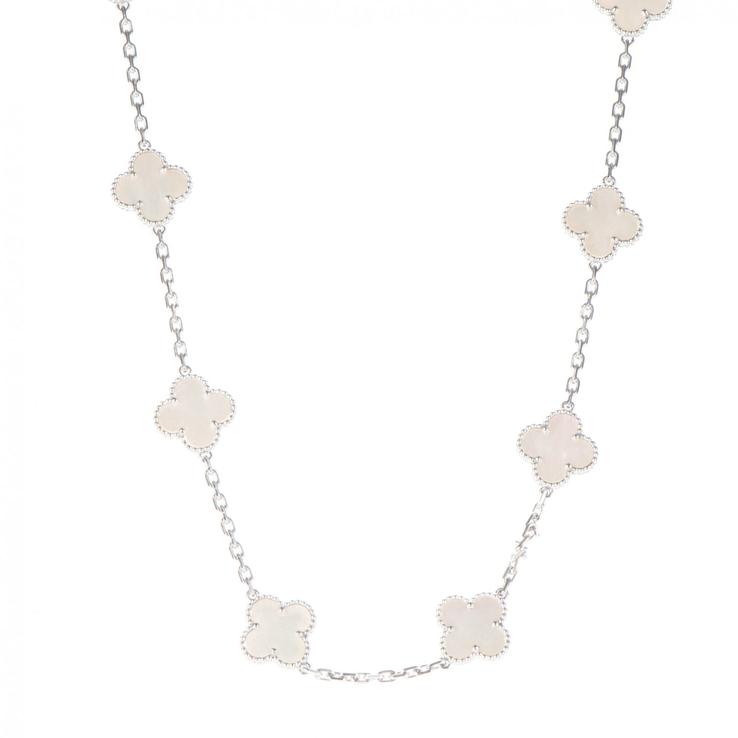 18K White Gold Mother of Pearl 10 Motifs Vintage Alhambra Necklace