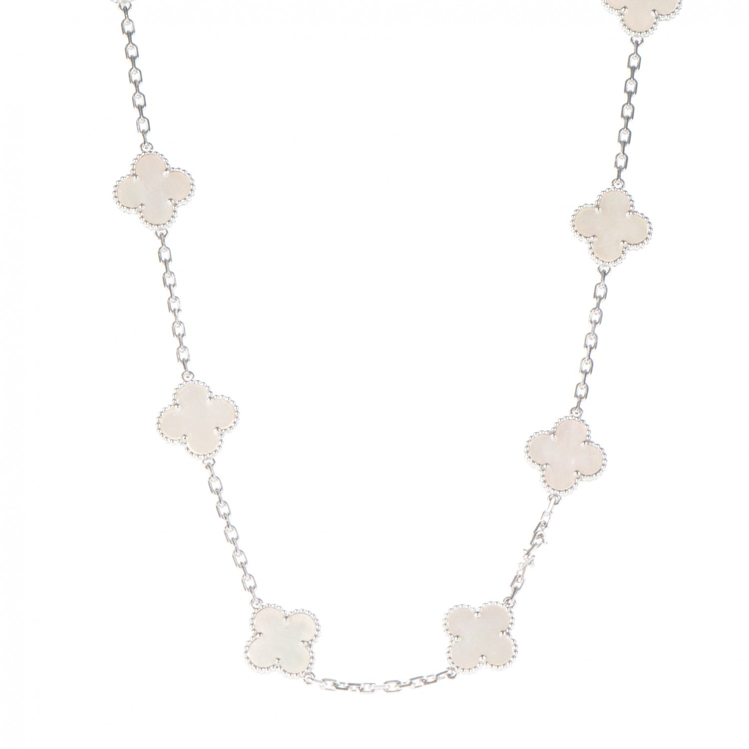 Van Cleef & Arpels 18K White Gold Mother of Pearl 10 Motifs Vintage Alhambra Necklace 1 of 6
