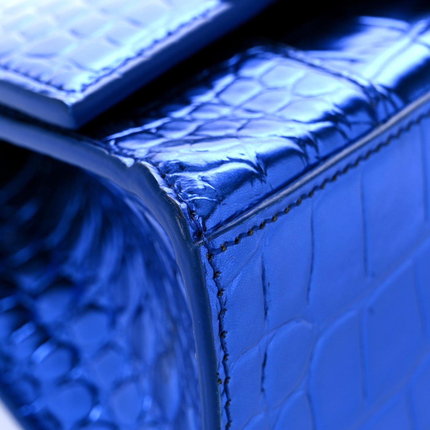 Balenciaga Metallic Shiny Calfskin Crocodile Embossed Hourglass Top Handle Bag XS Royal Blue 9 of 14