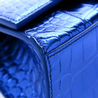 Balenciaga Metallic Shiny Calfskin Crocodile Embossed Hourglass Top Handle Bag XS Royal Blue 9 of 14