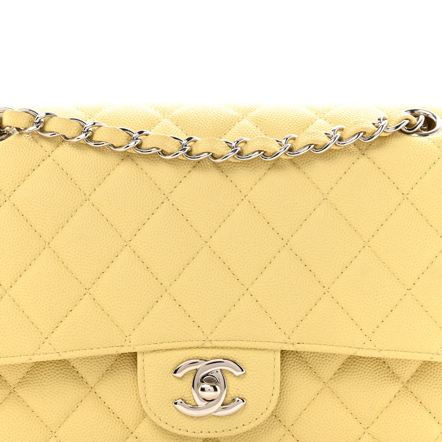 Caviar Quilted Medium Double Flap Light Yellow