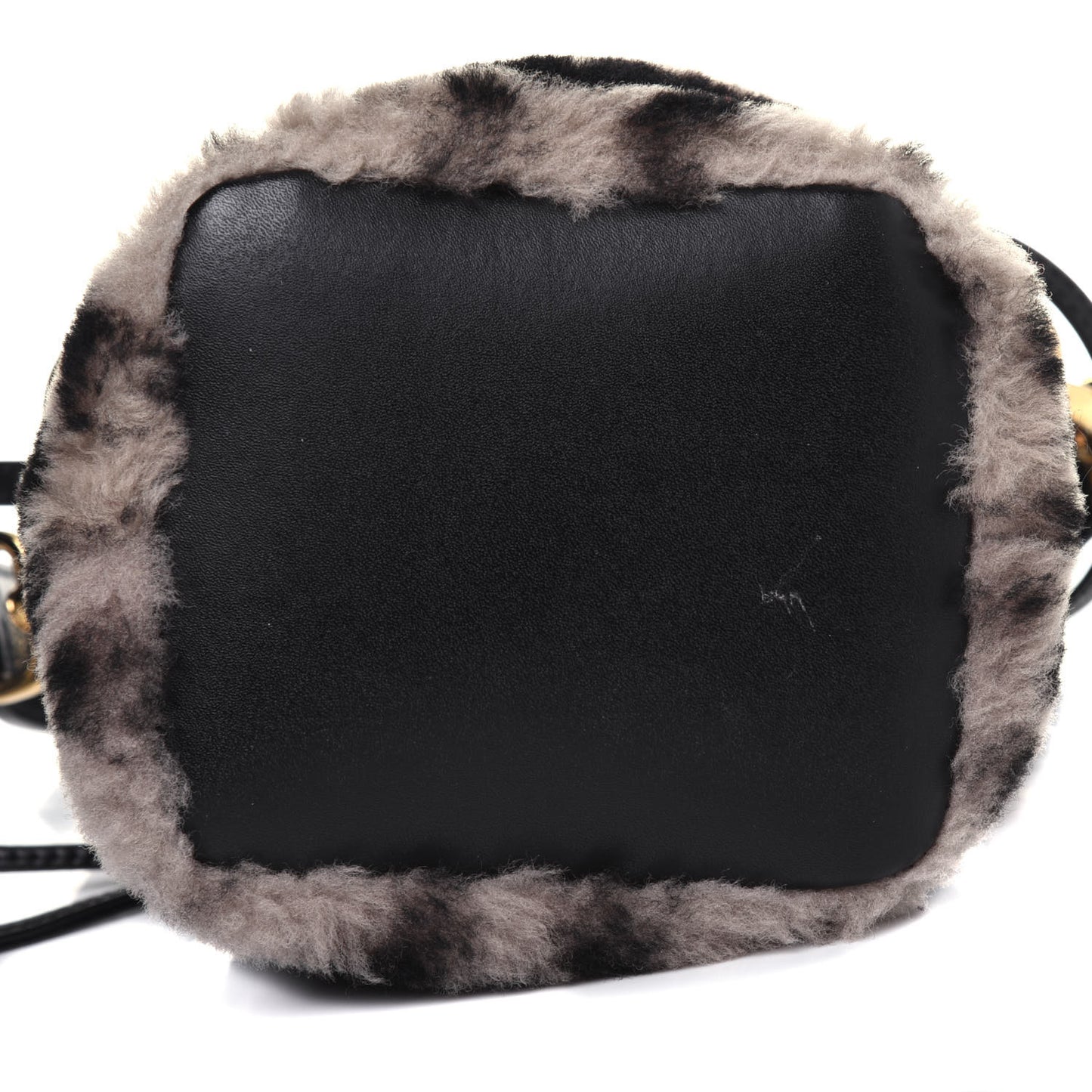 Shearling F is Fendi Macro FF 1974 Diagonal Mini Mon Tresor Bucket Bag Dove Black