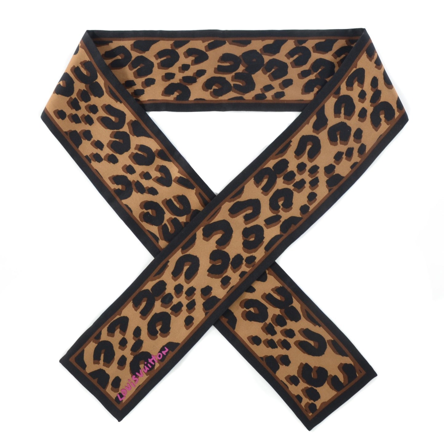 Silk Leopard Bandeau Scarf Marron