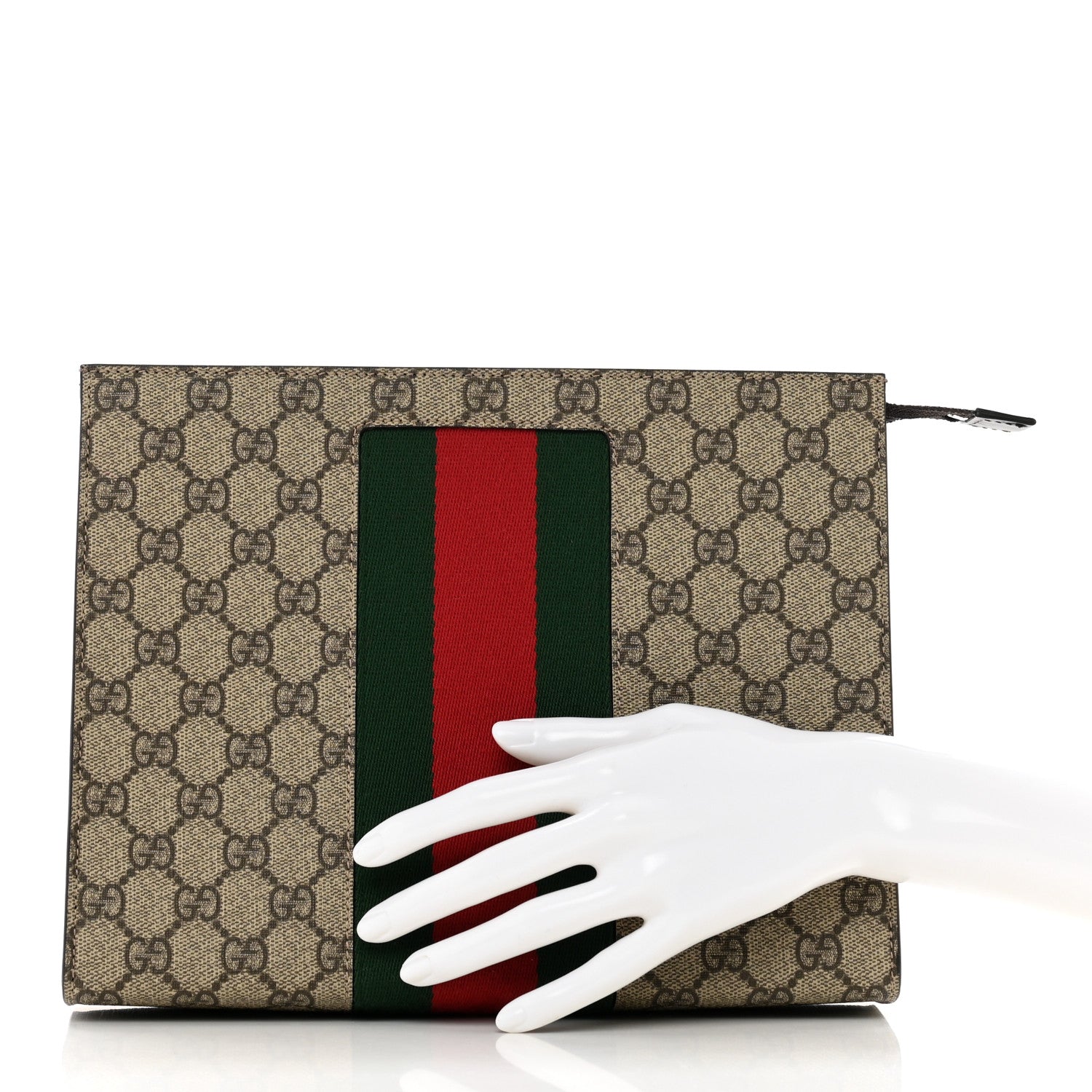 Gucci GG Supreme Monogram Selleria Calfskin Web New Web Cosmetic Case Beige Ebony Cocoa 2 of 8