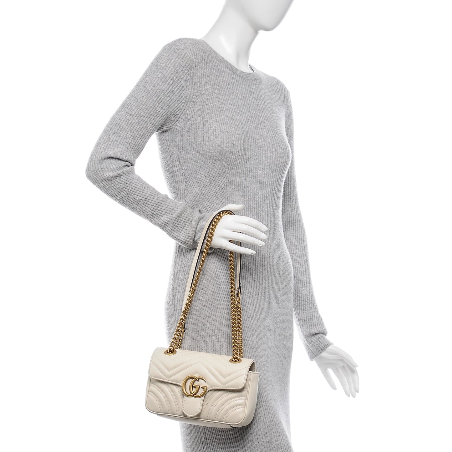 Calfskin Matelasse Mini GG Marmont Shoulder Bag White