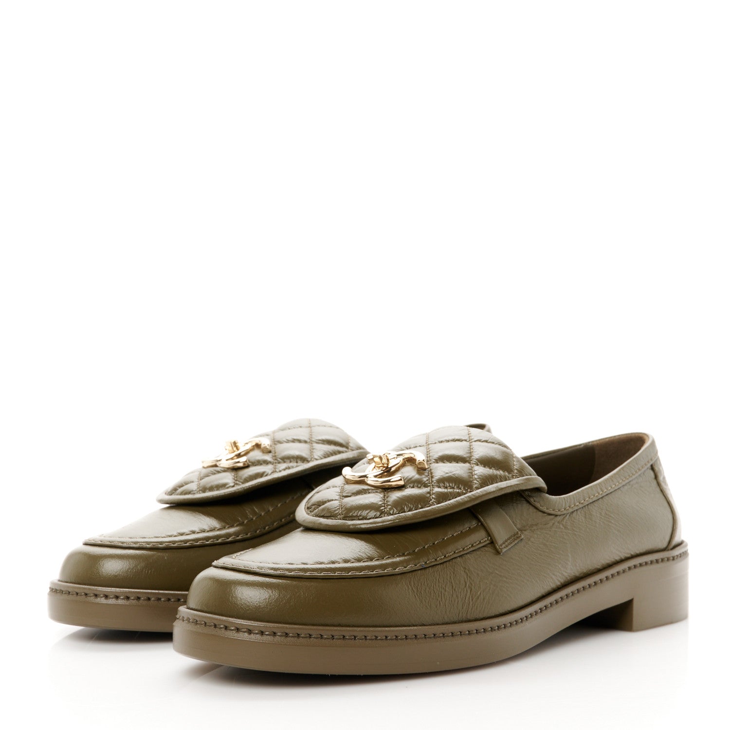 Chanel Lambskin Quilted CC Turnlock Loafers 40 Khaki 3 of 10