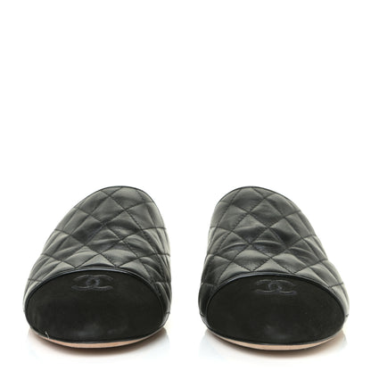 Chanel Lambskin Kid Suede Quilted Mules 40.5 Black 2 of 17