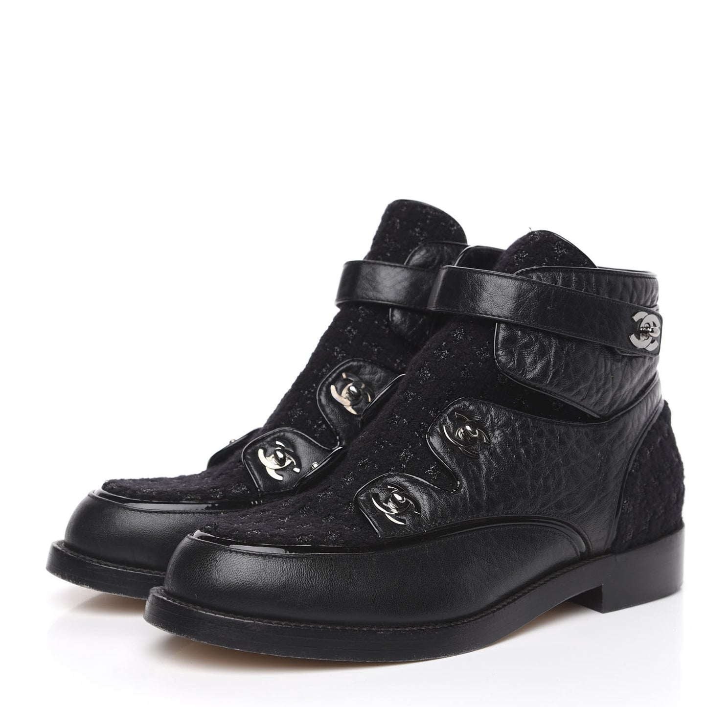 Fantasy Tweed Lambskin CC Short Boots 40 Black