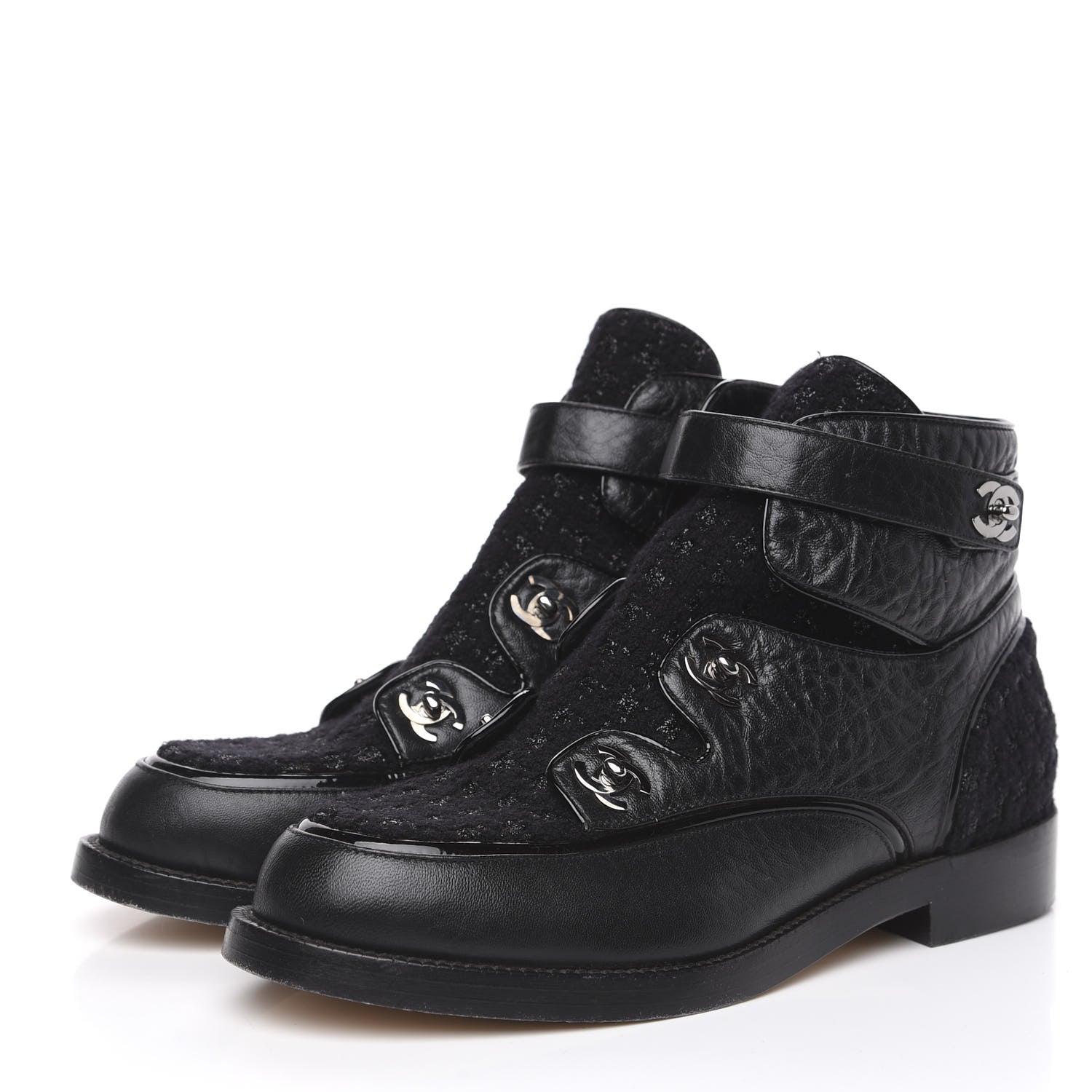 Chanel Fantasy Tweed Lambskin CC Short Boots 40 Black 3 of 7