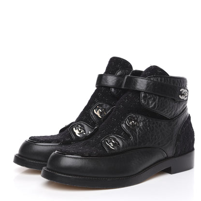 Chanel Fantasy Tweed Lambskin CC Short Boots 40 Black 3 of 7