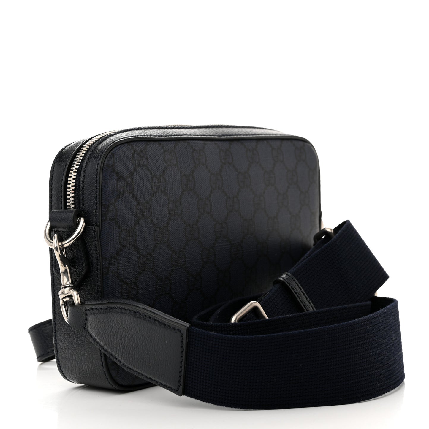 GG Supreme Monogram Textured Dollar Calfskin Web Ophidia Wristlet Shoulder Bag Black Blue