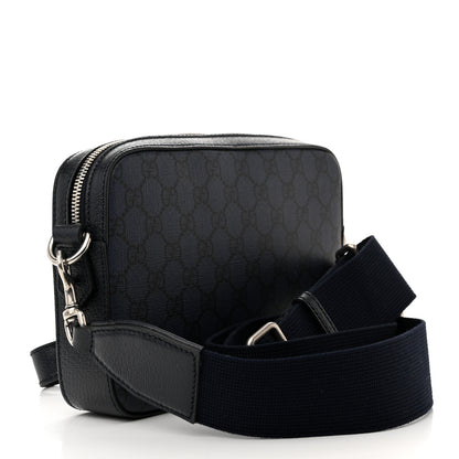Gucci GG Supreme Monogram Textured Dollar Calfskin Web Ophidia Wristlet Shoulder Bag Black Blue 3 of 12