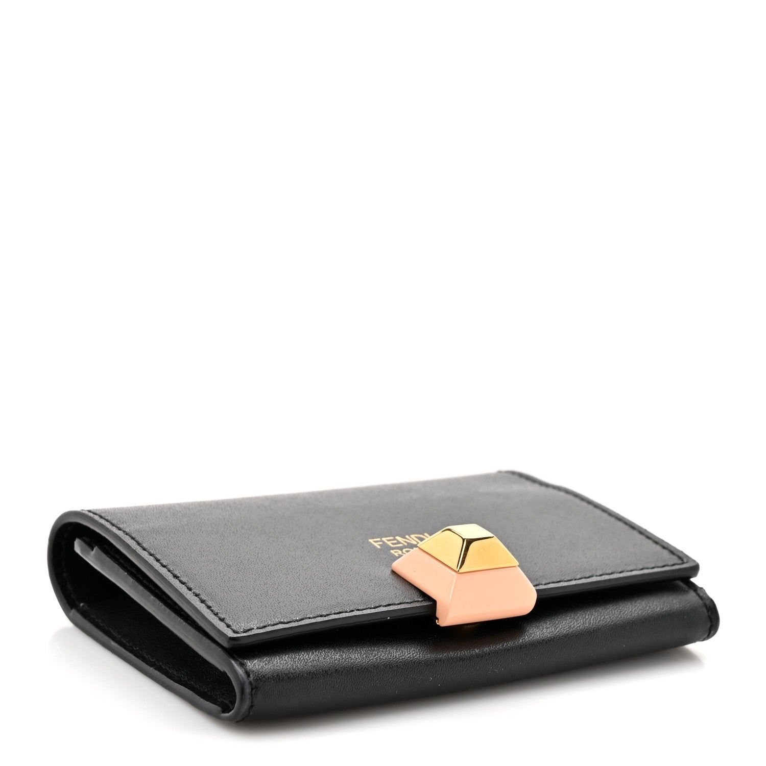 Fendi Vitello Liberty Studded Fold Over Card Holder Black 4 of 9
