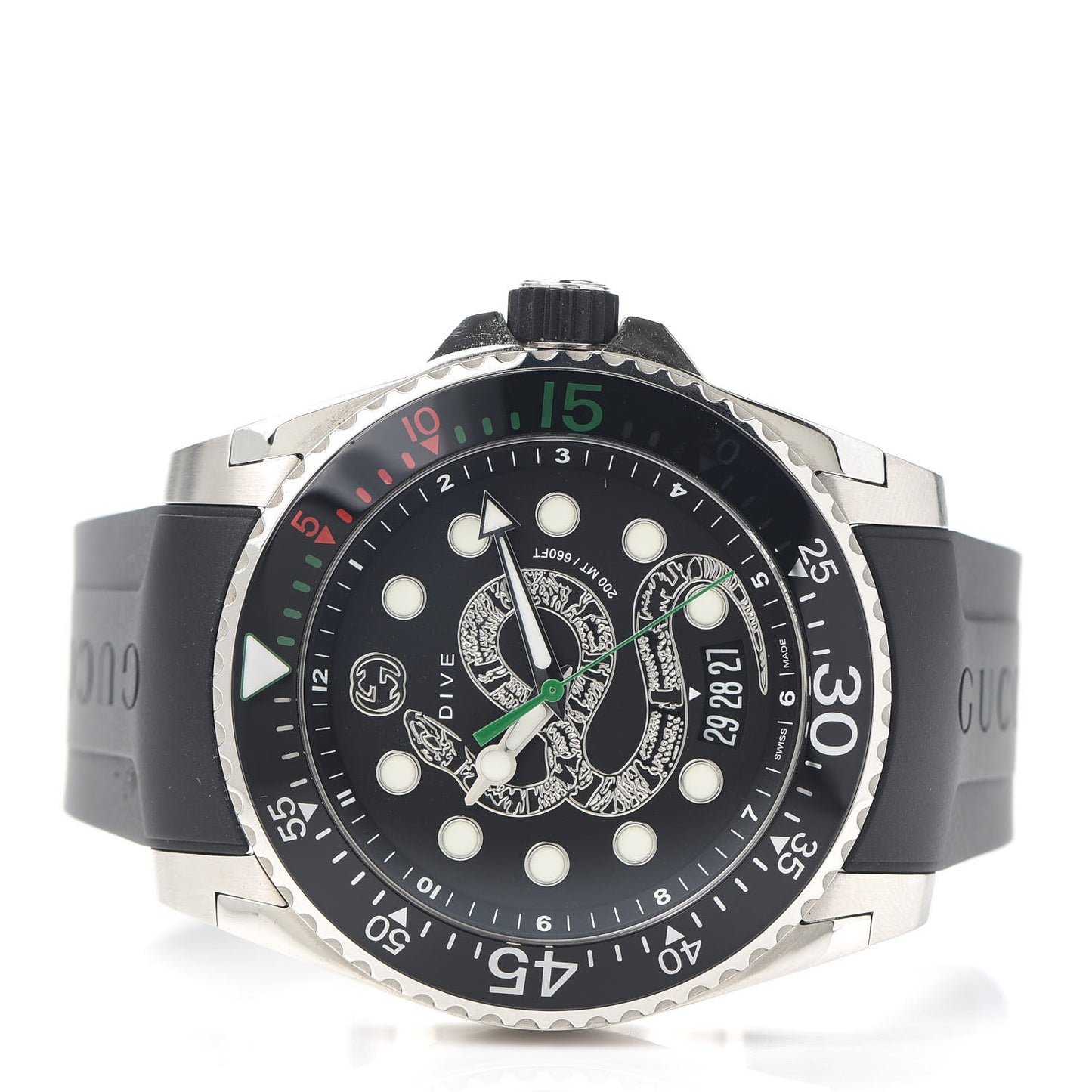 Stainless Steel Rubber 45mm Dive Snake Quartz Watch Black
