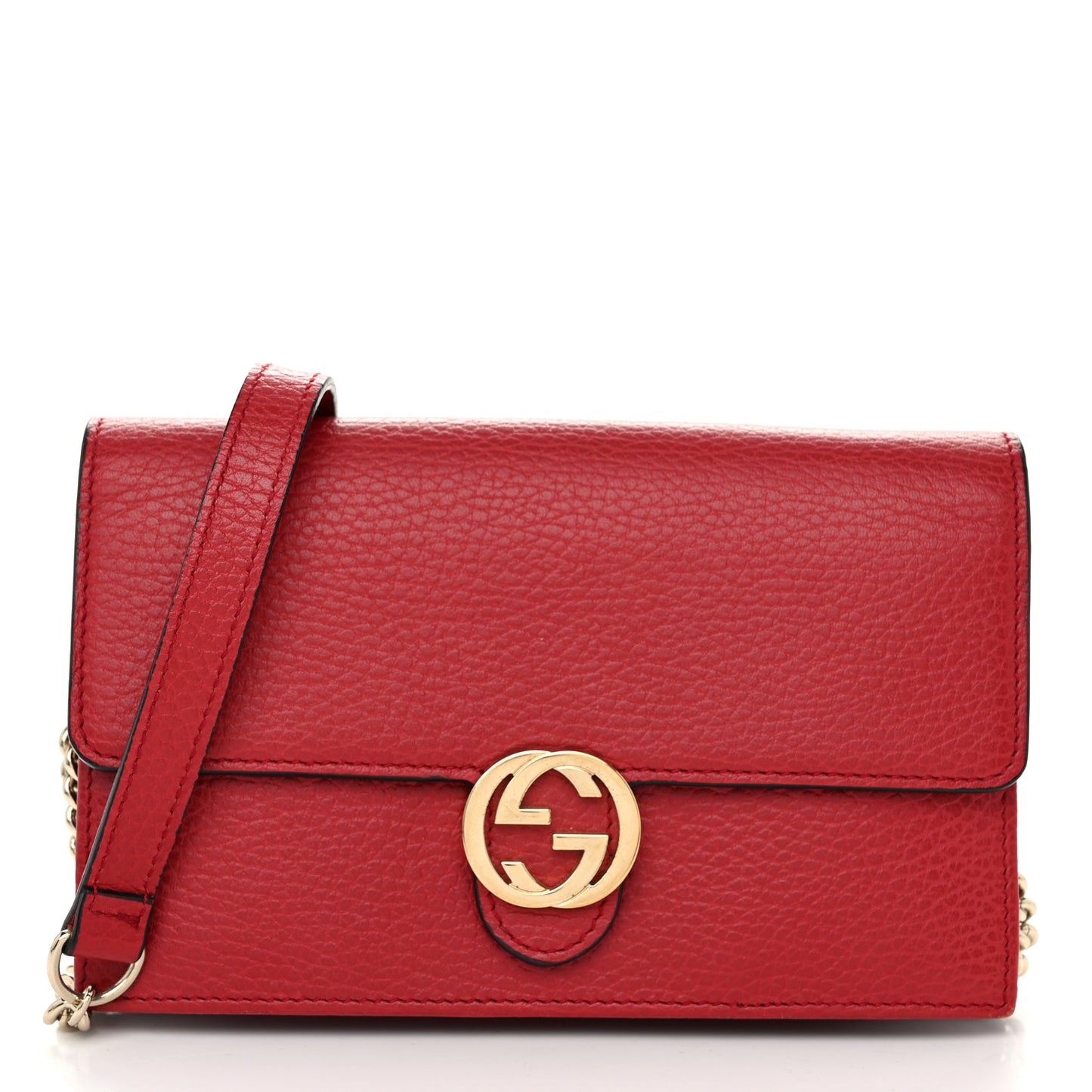 Dollar Calfskin Interlocking G Chain Wallet Red