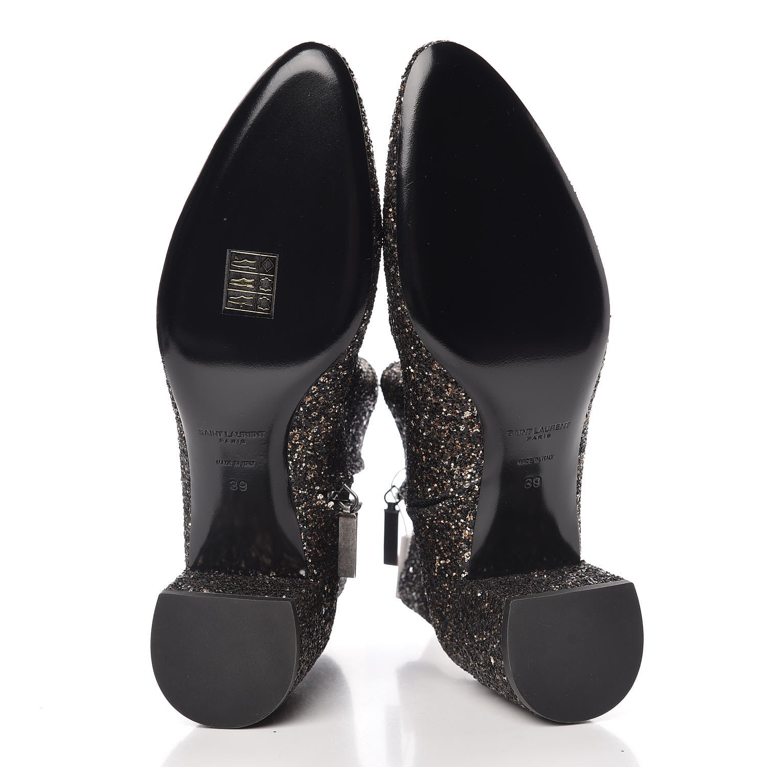 Saint Laurent Glitter Loulou Ankle Boots 39 Black Gold 5 of 8