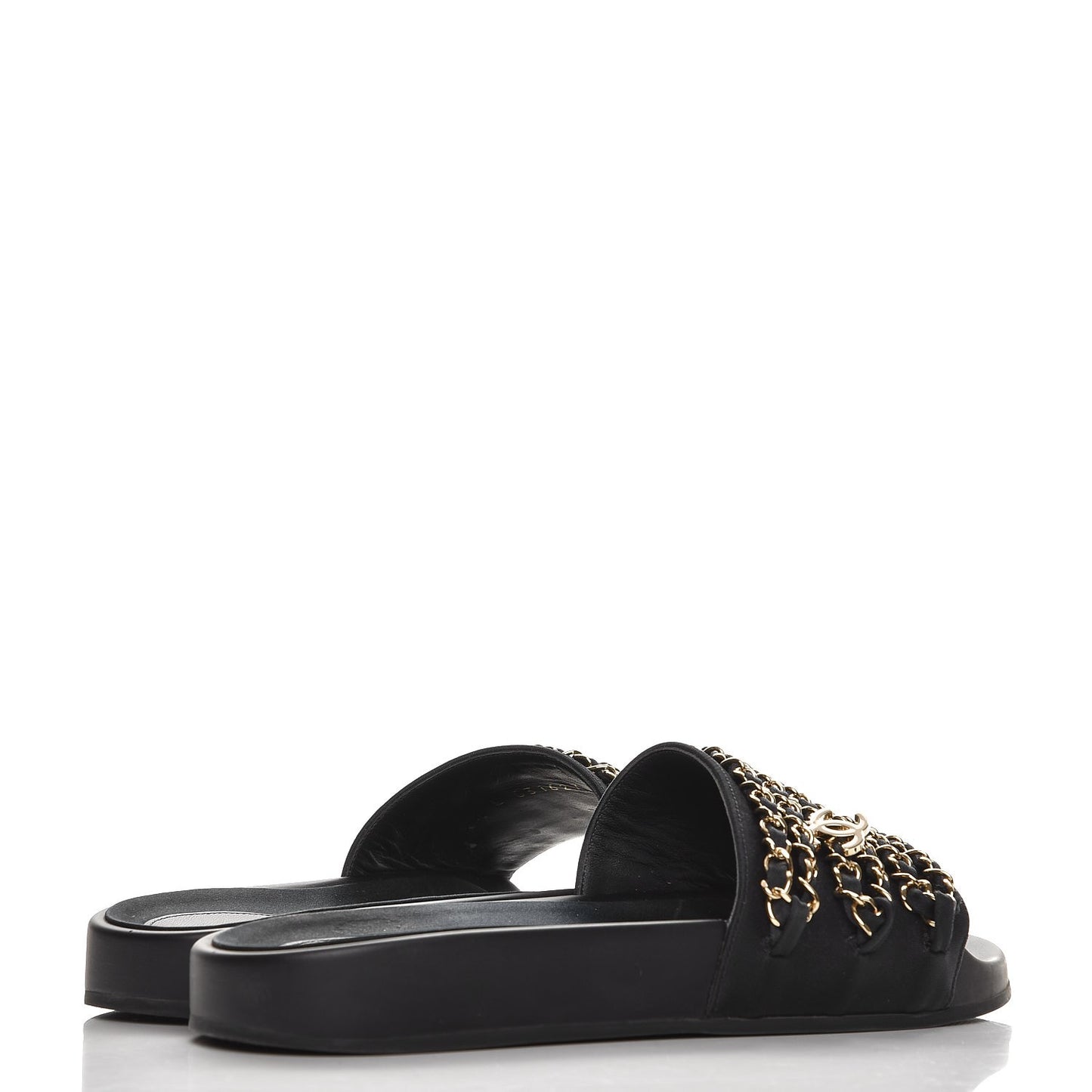 Lambskin Canvas Chain Flat Sandals 37 Marine
