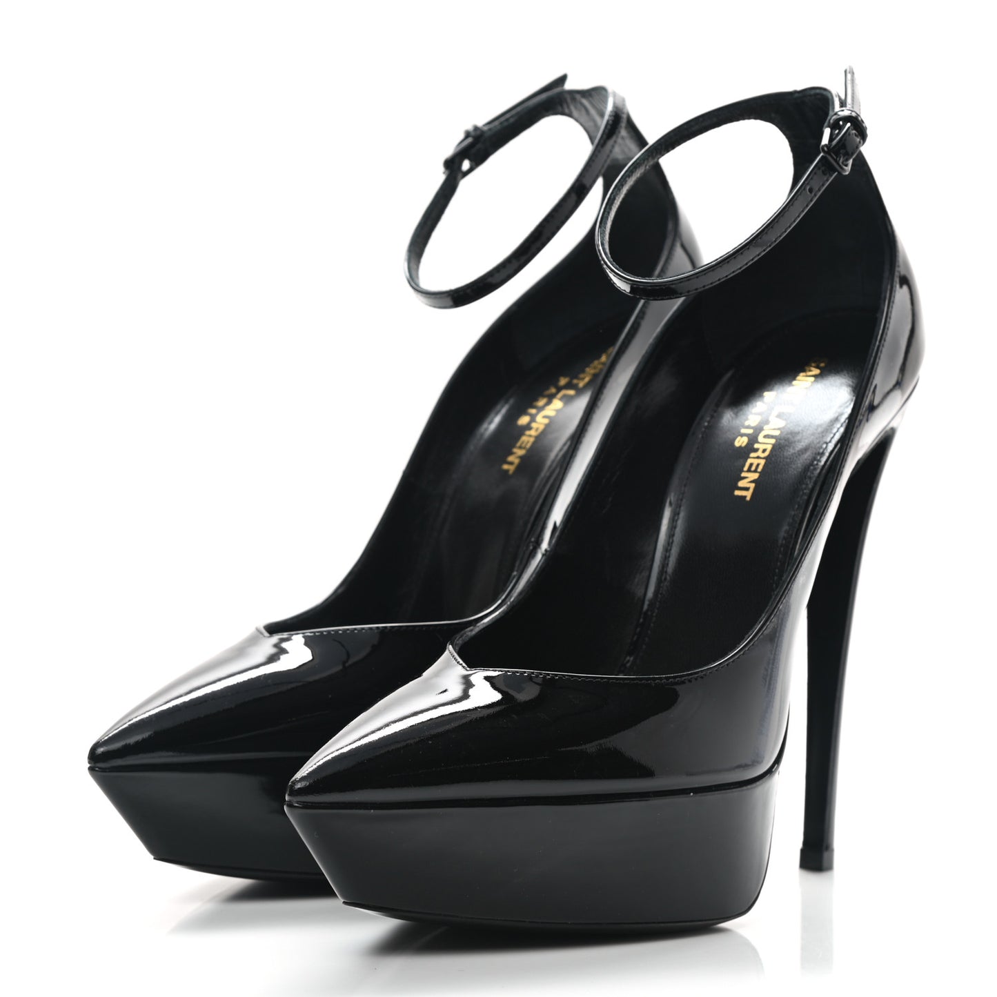 Patent Calfskin Betty 110 Ankle Strap Pumps 38 Black