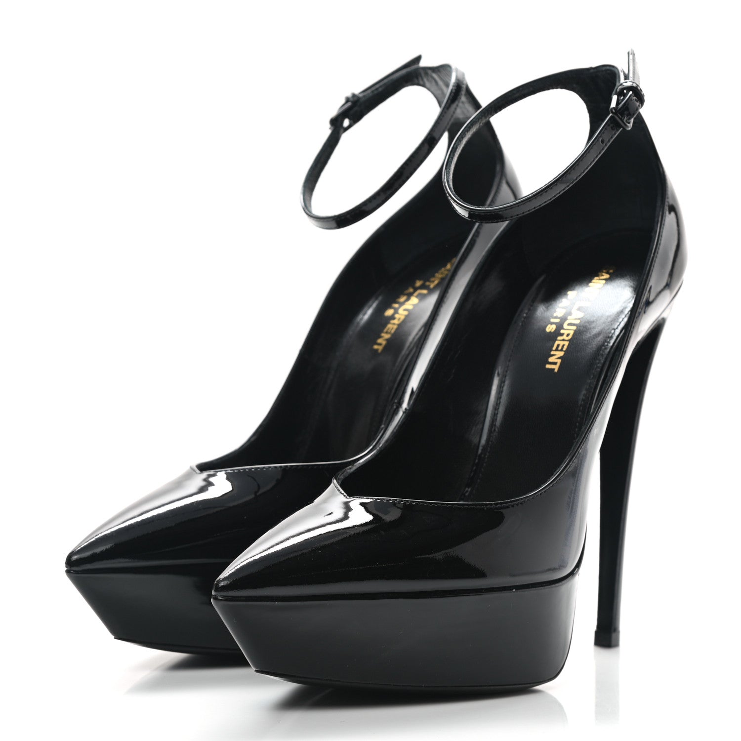 Saint Laurent Patent Calfskin Betty 110 Ankle Strap Pumps 38 Black 3 of 9