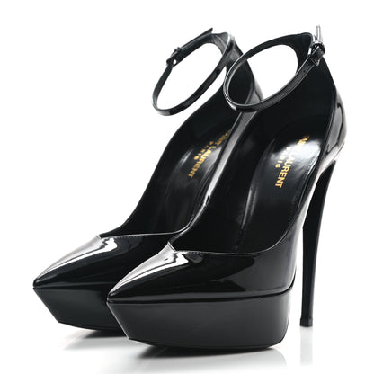 Saint Laurent Patent Calfskin Betty 110 Ankle Strap Pumps 38 Black 3 of 9