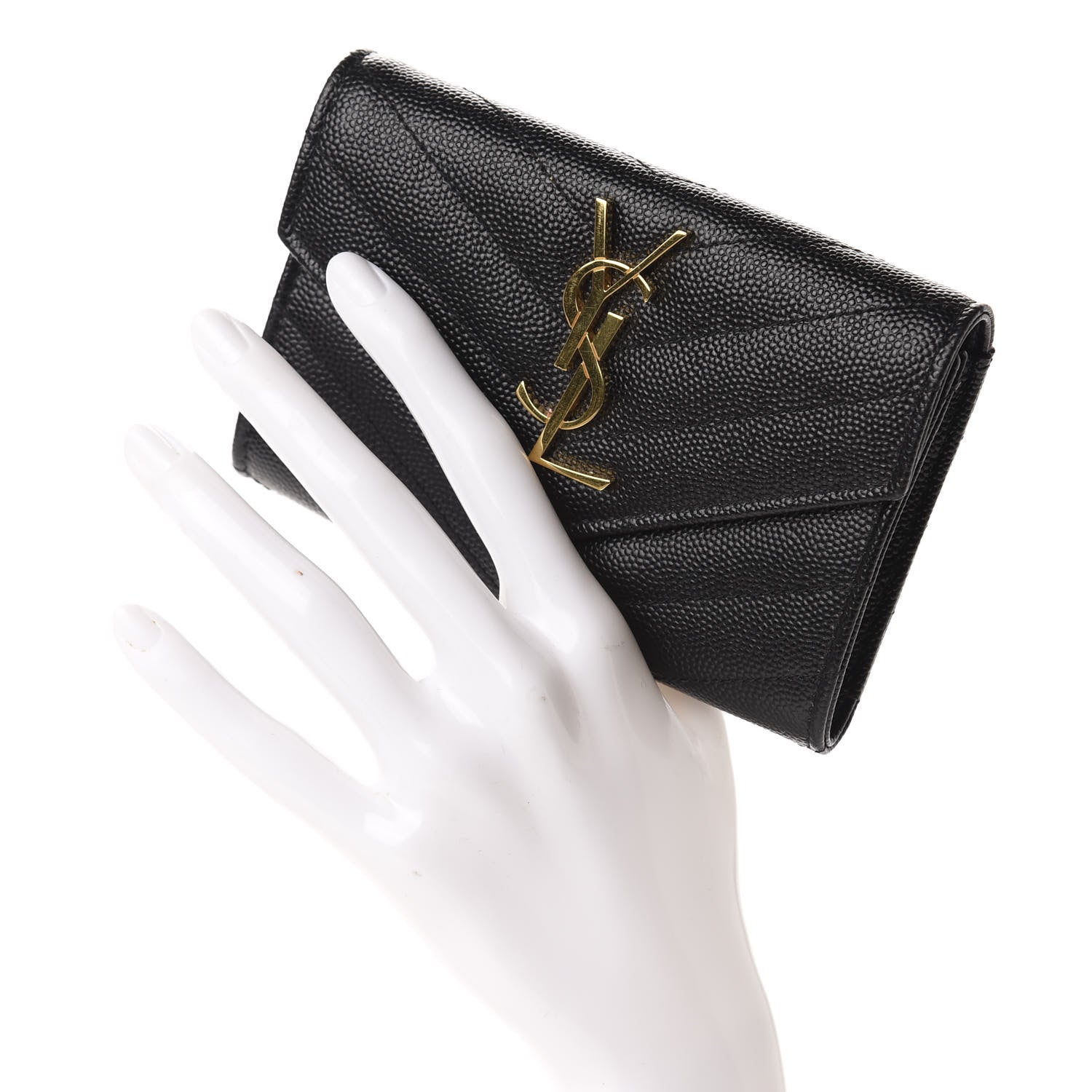 Saint Laurent Grain De Poudre Matelasse Chevron Small Monogram Envelope Wallet Black 2 of 8