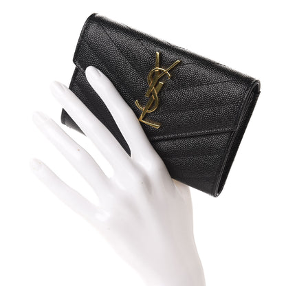 Saint Laurent Grain De Poudre Matelasse Chevron Small Monogram Envelope Wallet Black 2 of 8