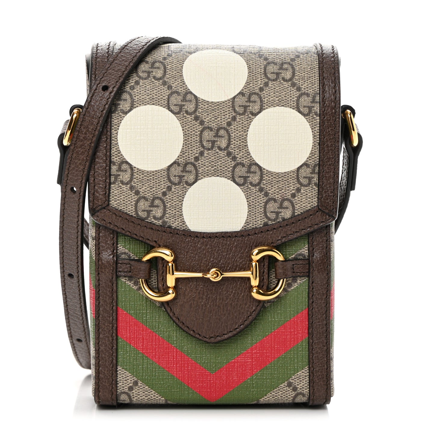 GG Supreme Monogram Textured Dollar Calfskin Geometric Print Mini Horsebit 1955 Crossbody Bag Beige Multicolor New Acero